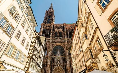 A view up towards Strasbourg Cathedral, France
